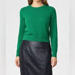 J.Crew Cashmere Cropped Sweater Size M vibrant green ribbed hem